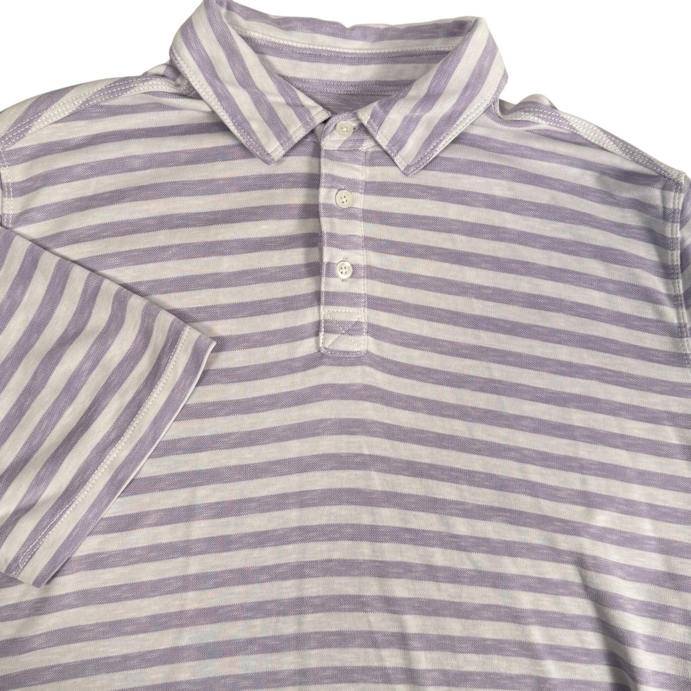 Johnston & Murphy‎ Mens XL Polo Shirt Candy Striped Pique Knit Lavender Purple